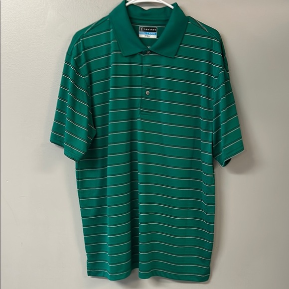 PGA Tour Green Polo Shirt Classic Striped Design - Picture 1 of 3